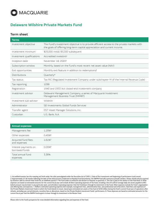 thumbnail image of Delaware Wilshire Private Markets Fund - Term Sheet FL-TERMSHEET.pdf